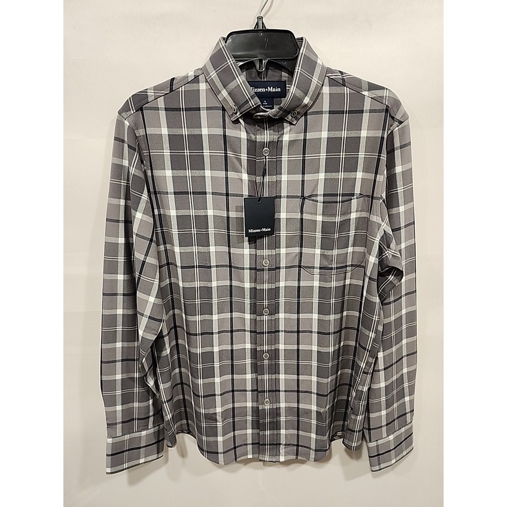NWT Mizzen‎ and Main Button Down Shirt Mens S, Trim Plaid Pocket GRAY MSRP $148